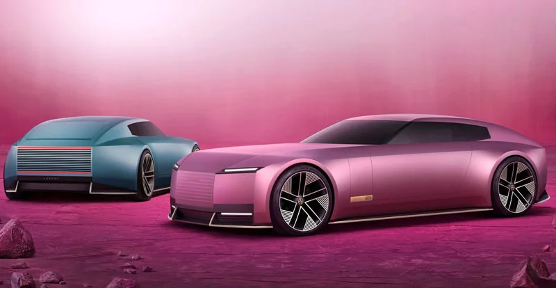 Les deux concept-cars JAGUAR Type 00 dévoilés à Miami en décembre 2024. La Type 01 de série en reprendra les grandes lignes.