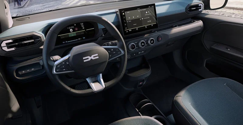 Habitacle de la DACIA Spring 2027 avec instrumentation numérique