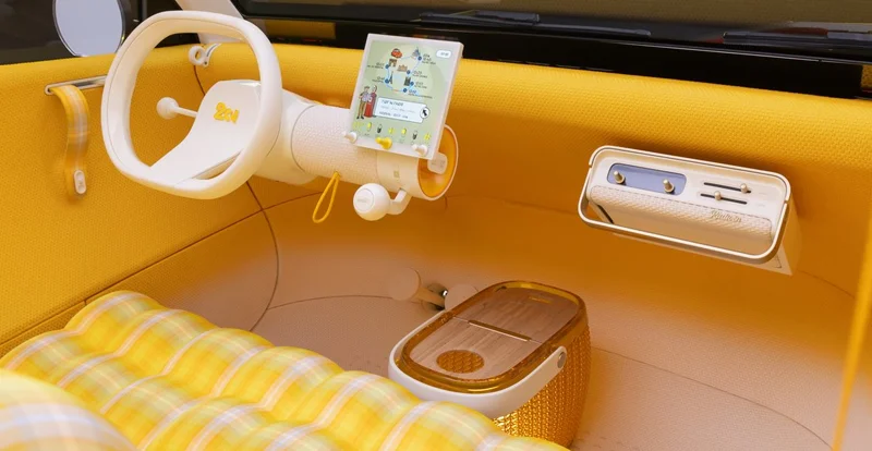 Dans la CITROËN 2 CV Concept, un cylindre central remplace la planche de bord classique.